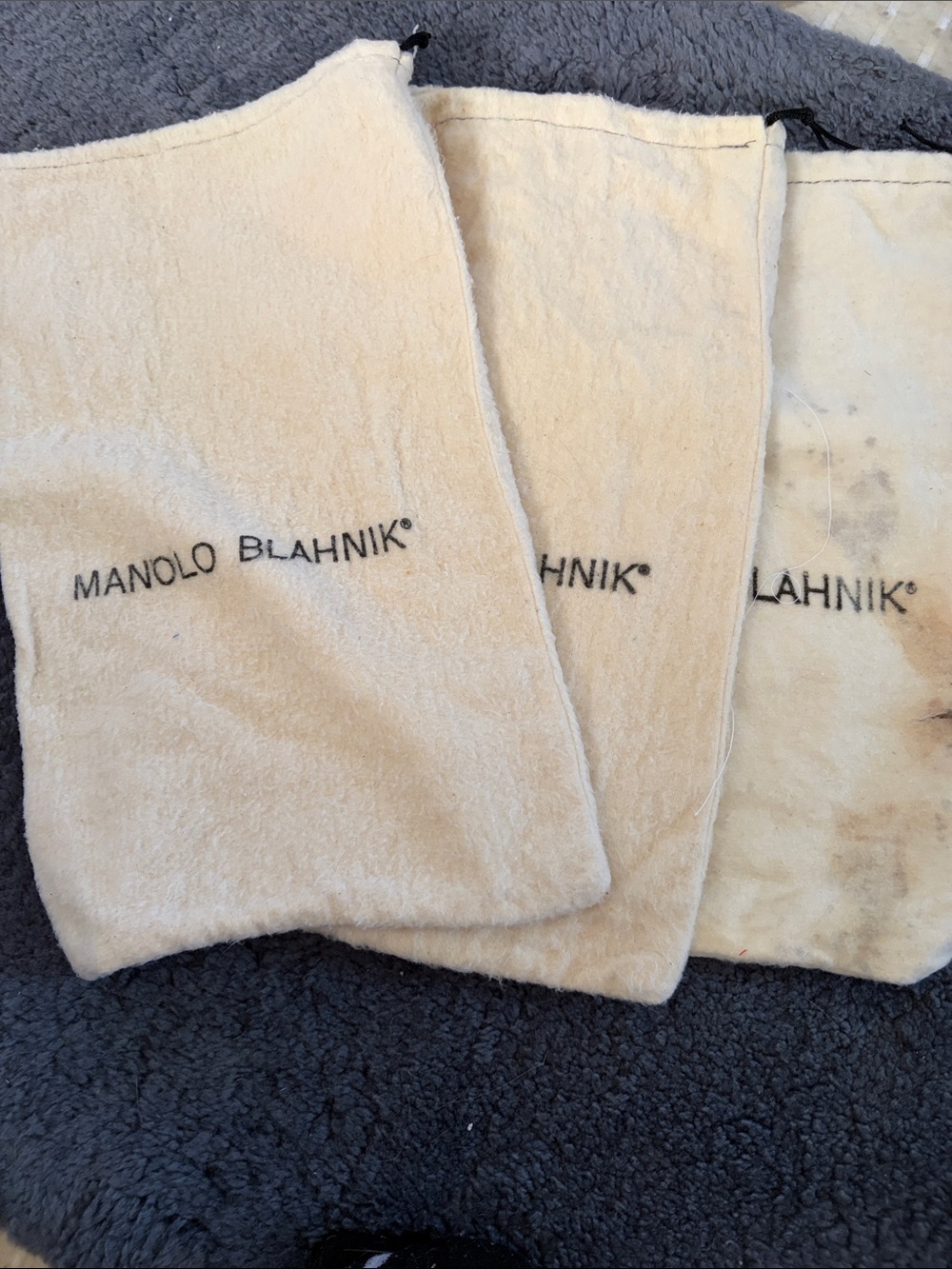 Designer - like Cream Fabric Dust Bags with Black Logo - Set of 3